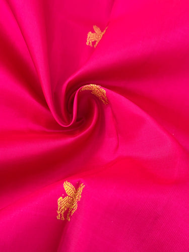 Kanchivaram Pure Silk Pure Zari Silk Saree | Pink | Contrast Blue Blouse | Gold Zari | Handwoven | Ships from California